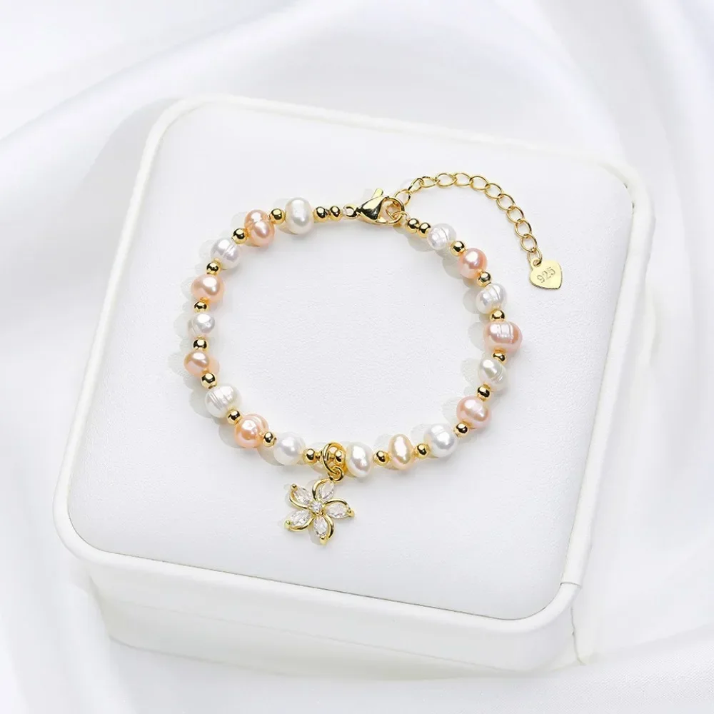 

YWYC 6-7mm Mix Color Freshwater Pearl Bracelet 16+4mm Length Flower Pendant Bracelet for Women Jewelry Gift Wholesale