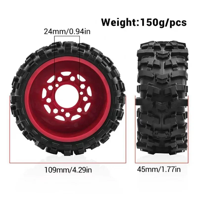 109mm Short Course Truck Wheel & Tire Set (4PCS) with 12mm/14mm/17mm Hex Bolts for 1/10 TRX Slash