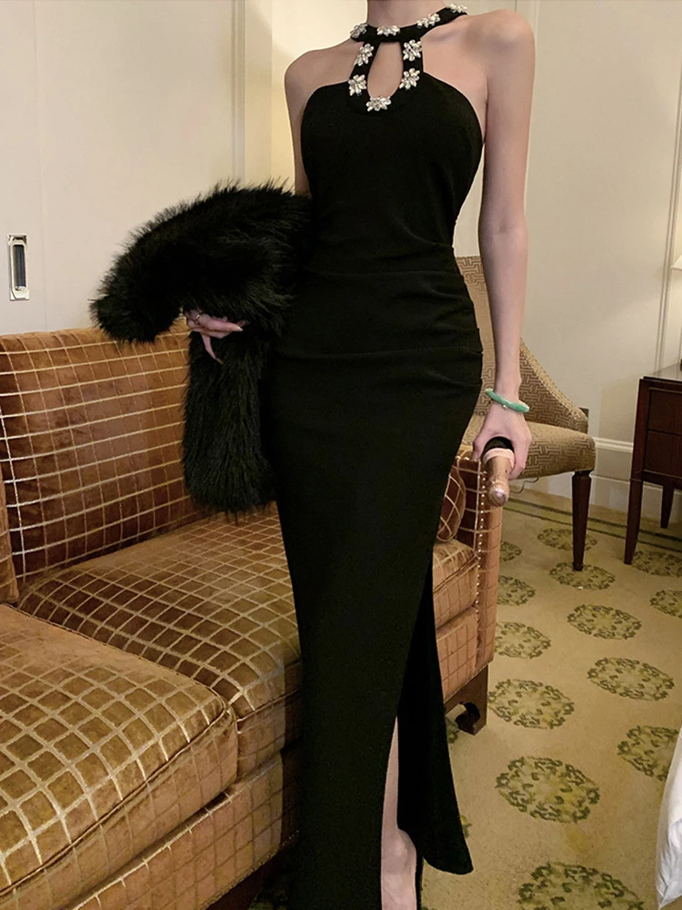 

Women Clothes Black Elegant Luxury Sexy Strap Skinny Bodycon Maxi Long Dress Evening Party Club Birthday Vestido Fiesta Robe New