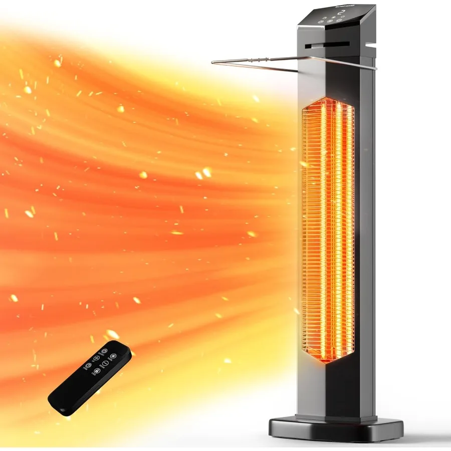 

Электрический обогреватель для патио с дистанционным управлением для наружного и внутреннего использования, 12-часовая функция таймера, IPX5, водонепроницаемый дизайн, автоматический Ti