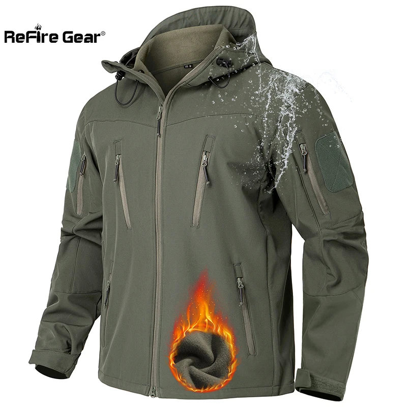 Men's Waterproof Softshell Tactical Jacket Winter Wram Windproof Fleece Hoodie Jacket Outdoor Hiking Skiing Jacket