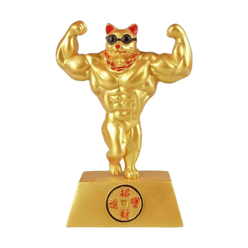 

Gold Chinese Lucky Cat Figurine Hand Muscle Wealth Cat Personalized Desktop Decoration Animal Figurine Cat Ornaments