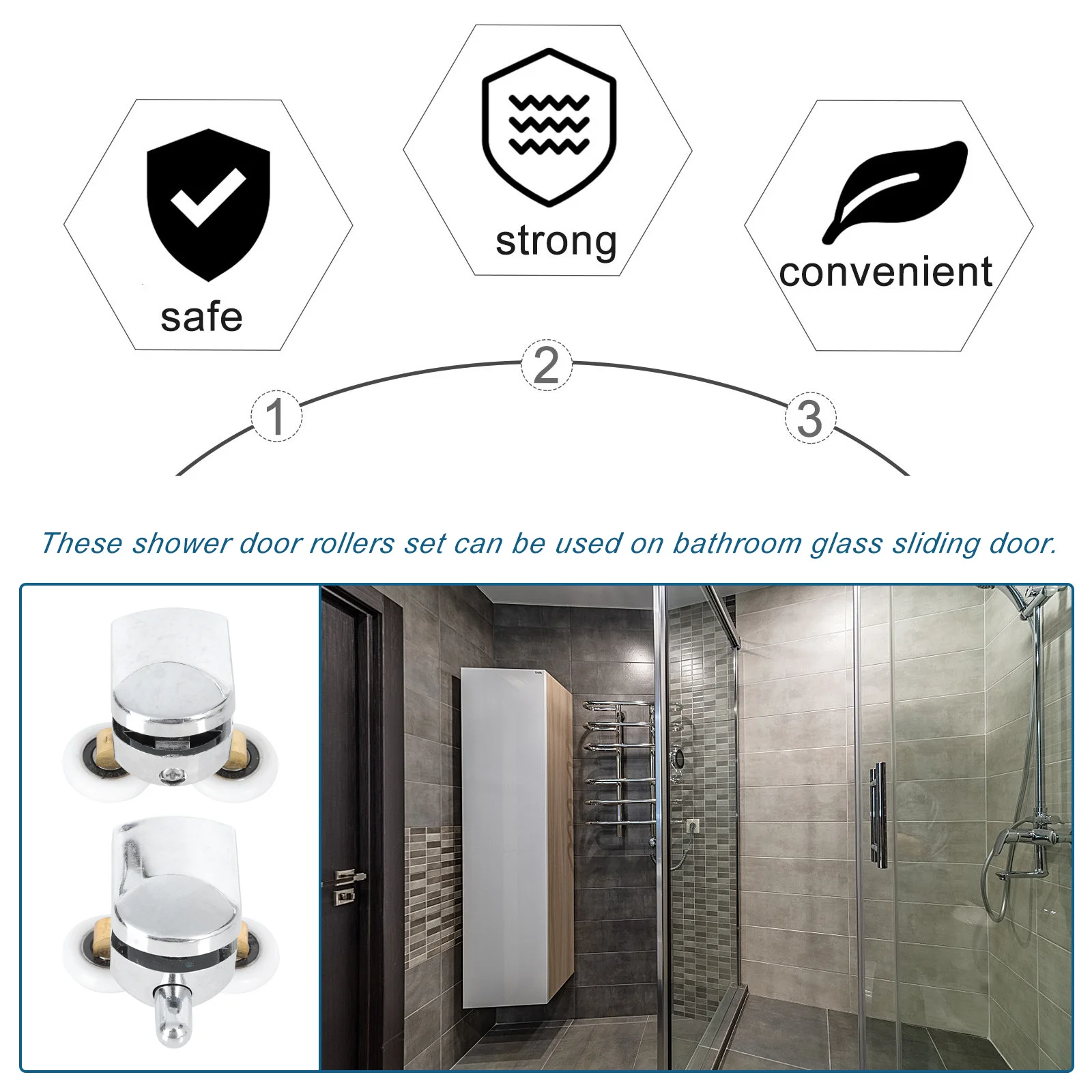 مجموعتان من بكرات الباب الزجاجية المنزلقة العجلات العلوية والسفلية من الفولاذ المقاوم للصدأ والنحاس المقاوم للصدأ ملحقات مسار الباب عملية سلسة