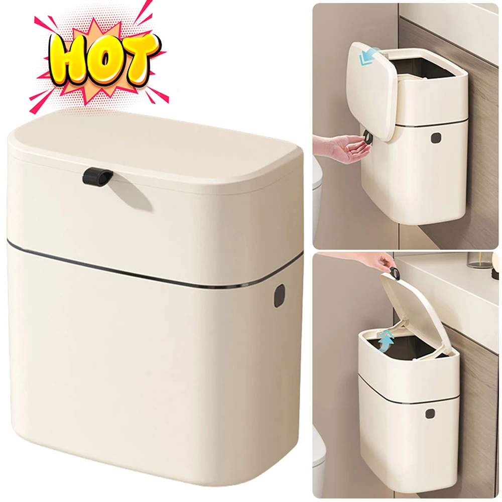 9L Hanging Trash Can For Kitchen Cabinet Door Wall Mounted Bathroom Kitchen Wastebasket Toilet Trash Bin with Lid Garbage bag