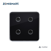 Zemismart Matter Over WiFi EU Smart Wall Light Switch 1 2 3 4 Gangs with Black Touch Panel Homekit SmartThings Control