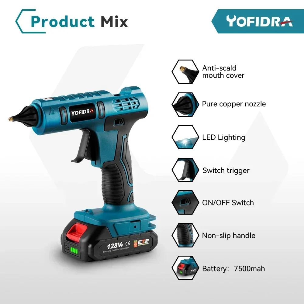 Yofidra 100W 260° High Temperature Hot Glue Gun for Makita 18V Battery Industrial Mini Glue Guns Thermo Electric Repair Tool