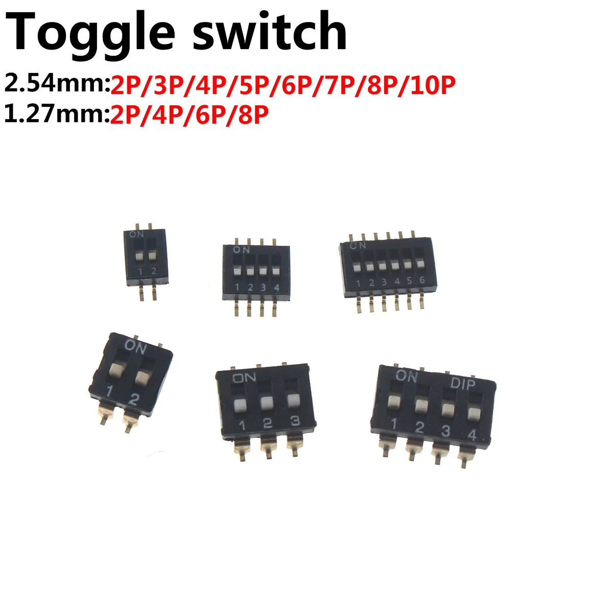 10pcs smd Slide Type Switch Module 1 2 3 4 5 6 7 8 10 12 PIN 2.54mm 1.27MM DIP Red Pitch Toggle black  Snap Switch Dial Switch