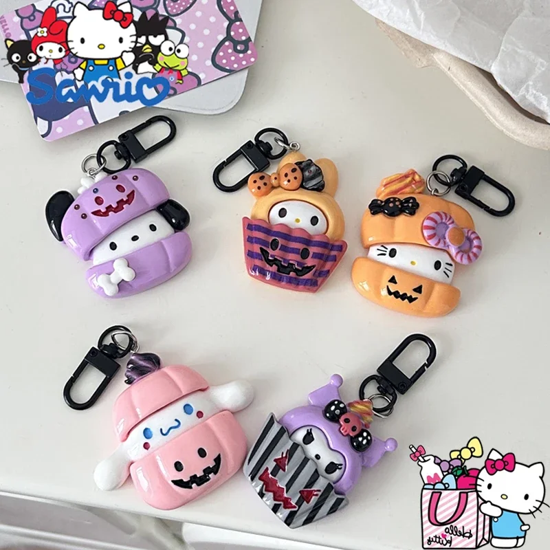 

Halloween Sanrio Pumpkin Shaped Cartoon Keychain Fun Hello Kitty My Melody Kuromi Cinnamoroll Skeleton Pendant Decoration Gifts