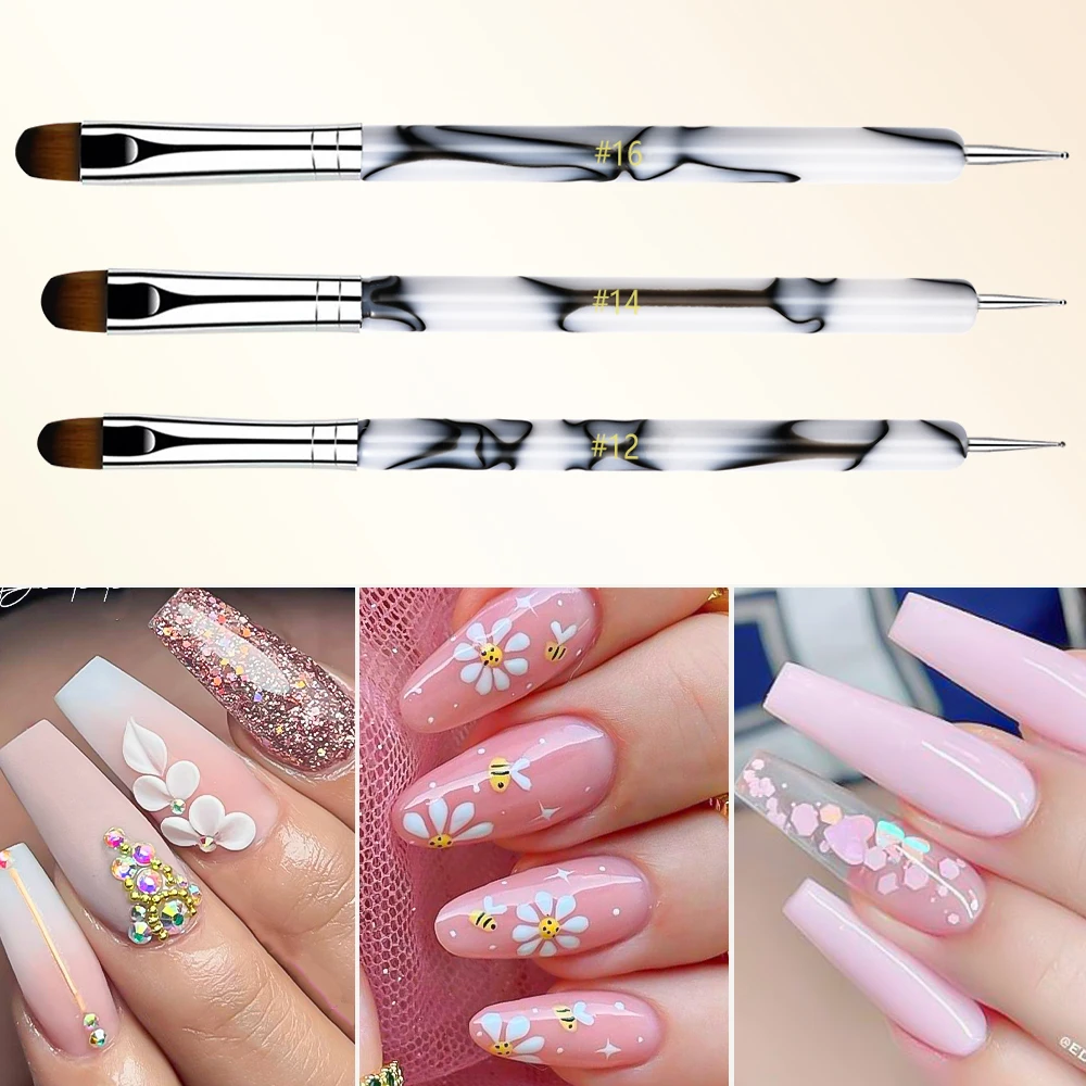 3 teile/satz Marmor Griff Dual Kopf Pinsel Nagel Punktierung Stift Zeichnung Strass Malerei Werkzeuge DIY Maniküre Zubehör UV Gel Werkzeug