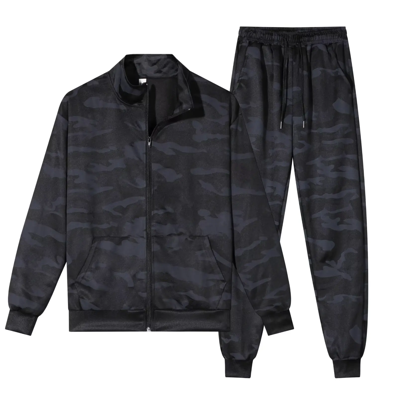 

New Arrival Oversized Hooded Zip-Up Sweatshirt Set for Couples - Camouflage Blue with Standing Collar for Men and Women (Autumn,