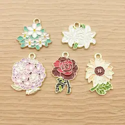 10pcs Enamel Flower Charm for Jewelry Making Necklace Pendant Earring Diy Accessories Supplies Zinc Alloy Gold Plated