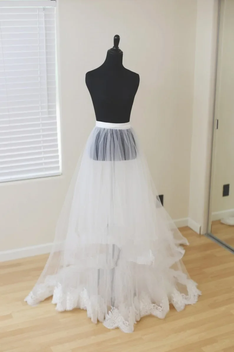 Dilepas Rok Pengantin Pernikahan Overshoe, Dapat Dilepas Tulle Rok Renda Yang Dapat Dilepas Rok kustom Pengantin Tulle Rok Tulle Dress