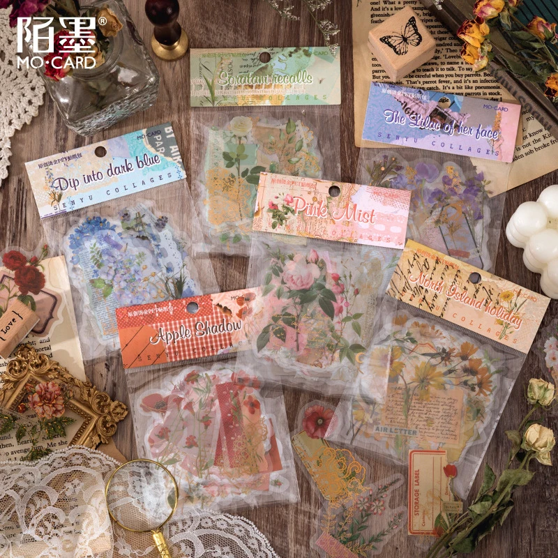 30 Sheets Gold Foil Plant Collage Stickers, Delicate gold foil flower and leaf patterns, light luxury decorative materials