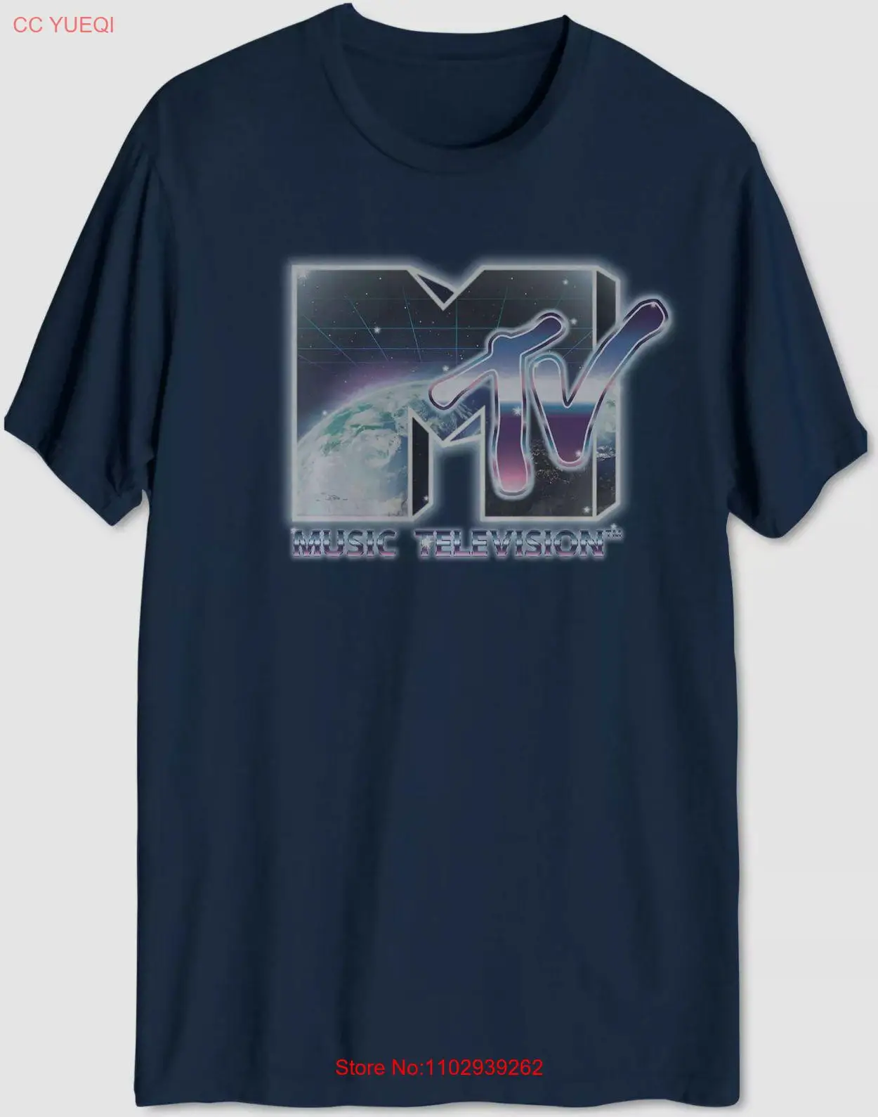 $ 20 MTV masculino azul manga curta gola redonda MTV logotipo gráfico camiseta tamanho pequeno