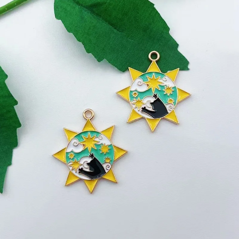 10pcs Cute Cat Accessories Enamel Necklace Earrings Bracelet Pendant Diy Manufacturing Supplies Alloy Metal Gold Plated