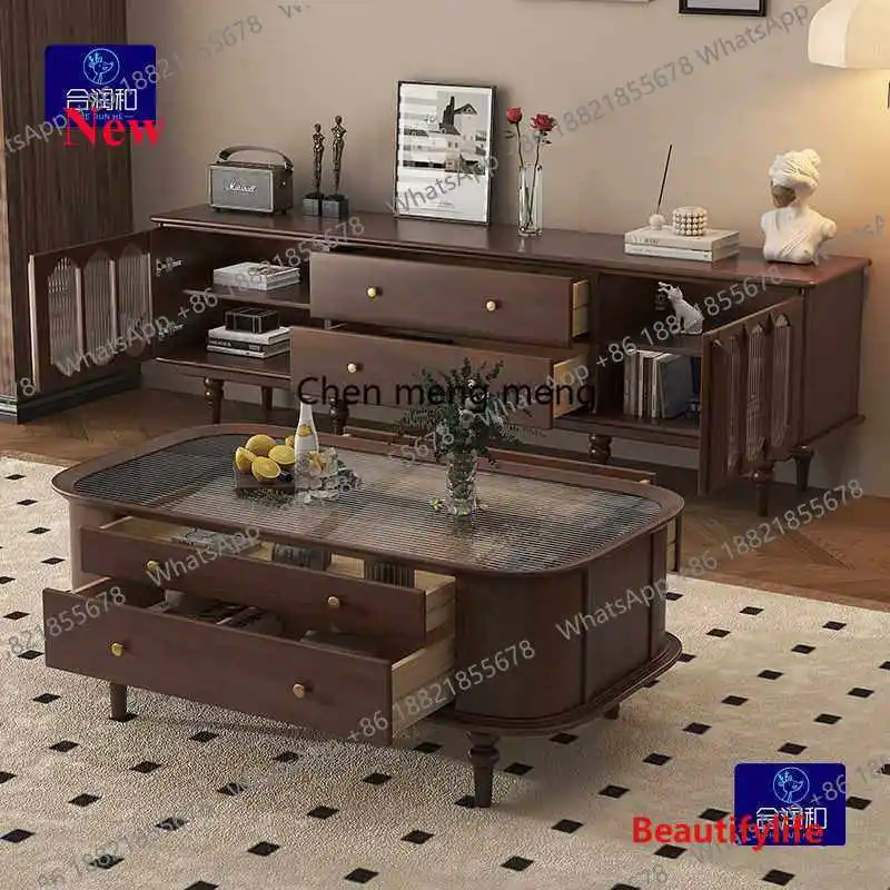 

a55 Solid wood living room living room full set of furniture American retro style coffee table TV cabinet combination