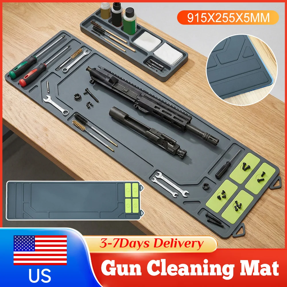 

36x10inch Gun Cleaning Mat with Parts Organizer Tray Magnetic Dots Non-Slip Rubber Workbench Mat for Rifle Pistol Hunting Gear