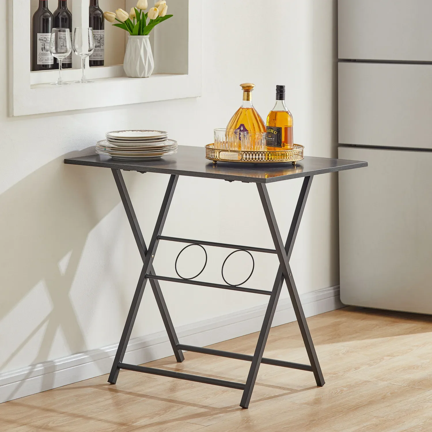 Folding Office Table, Small Foldable Desk for Small Spaces, Space Saving Computer Table Writing Workstation for Home Office, No