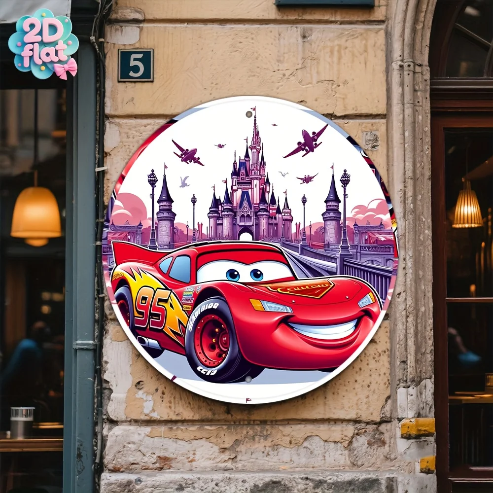 مسطح ثنائي الأبعاد، قطعة واحدة من DISNEY، لافتة دائرية ثنائية الأبعاد، لوحة ألومنيوم دائرية بطابع السيارة، 8 × 8 بوصة، مناسبة لغرفة المعيشة وغرفة النوم والمقهى والشاي