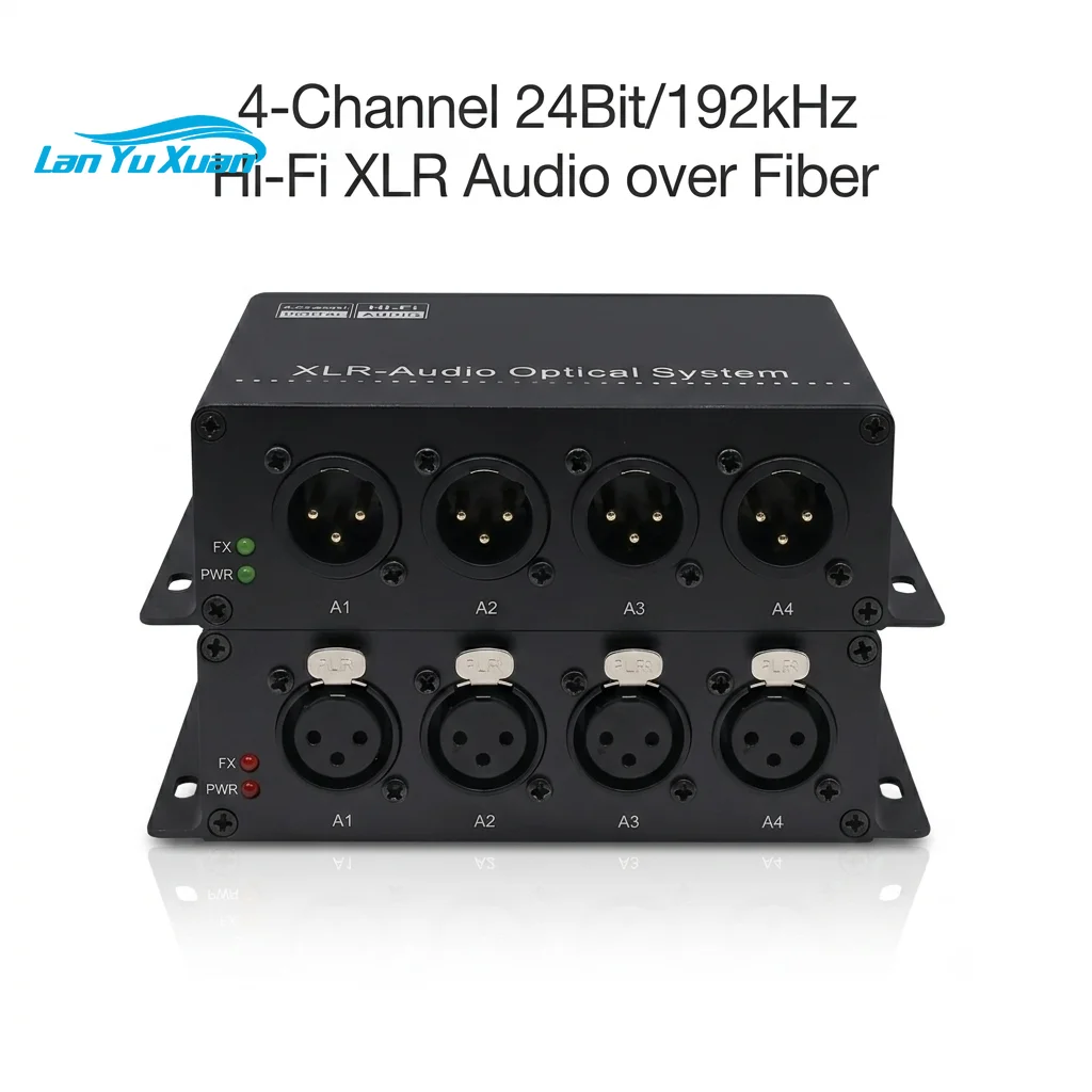 High-Fidelity 4CH 24Bit 192kHz Balanced XLR Audio Over Fiber Converter with Noise Isolation XLR Audio Optical Transceiver 20KM