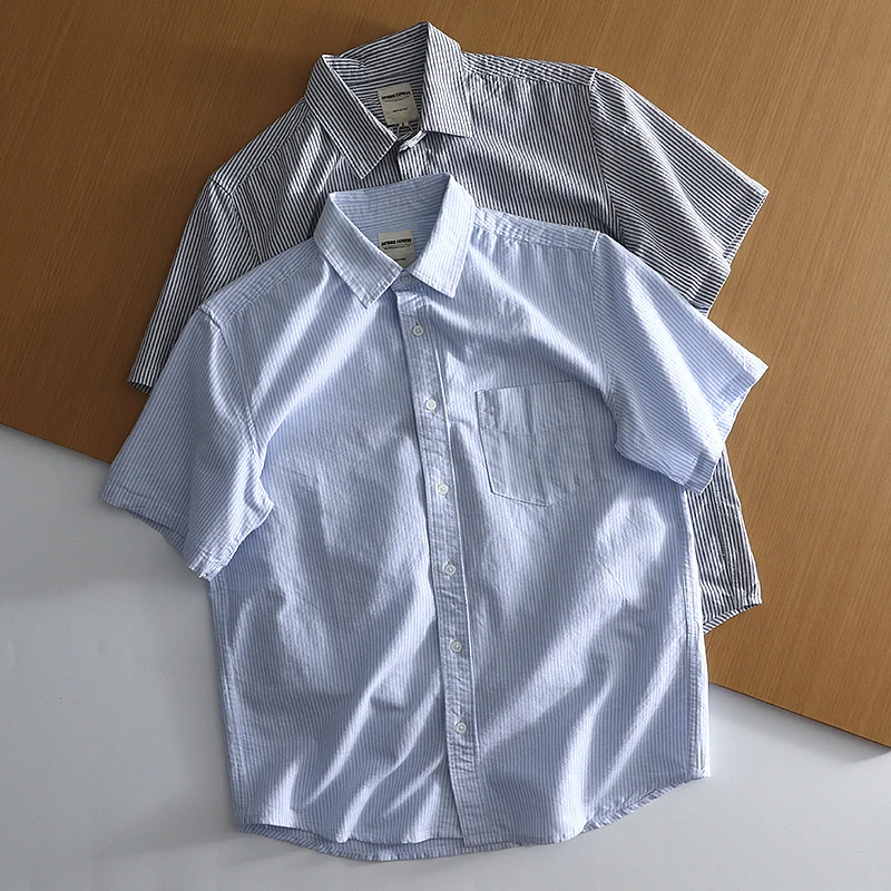 

00% чистый хлопок, мужская повседневная полосатая ткань ort Sve irt, летняя мода Ci Sle, свободная посадка, молодежная повседневная деловая одежда