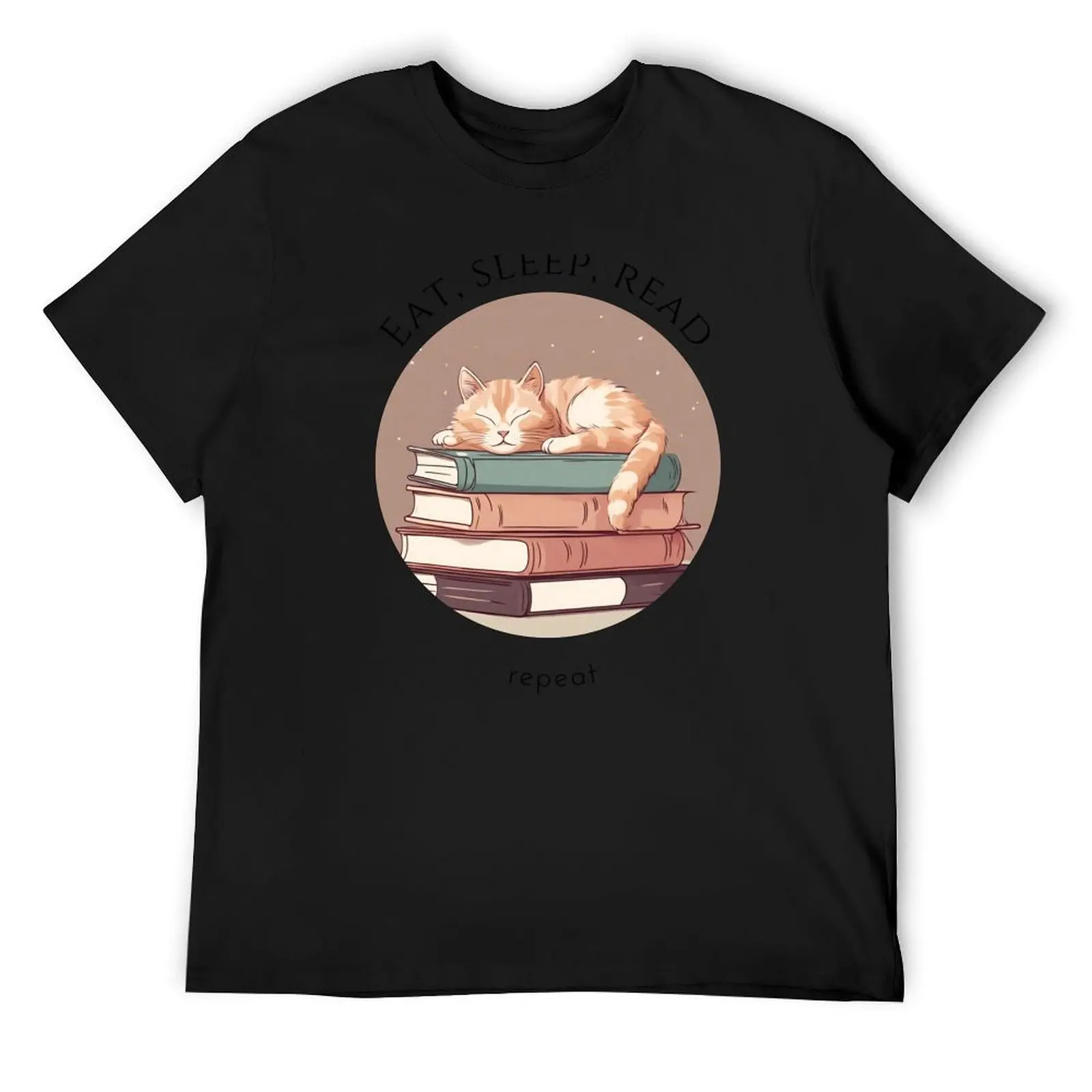 

Eat sleep read repeat books bookwarm booklover cute funny cat T-Shirt customs customizeds designer shirts tee shirts for men