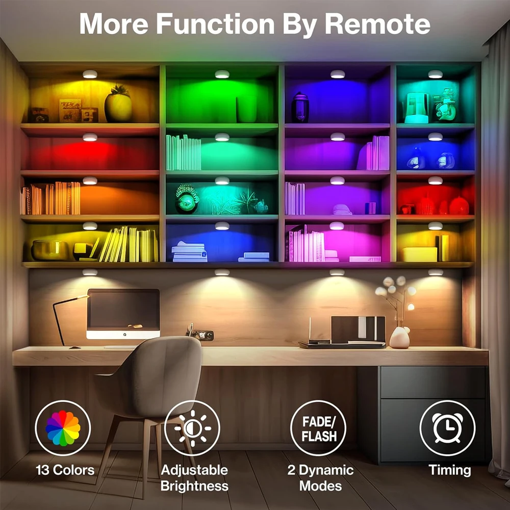 Wireless LED RGB Night Lamp Battery LED Lights Remote Control Dimmable Under Cabinet Lights For Close Wardrobe Stair Hallway