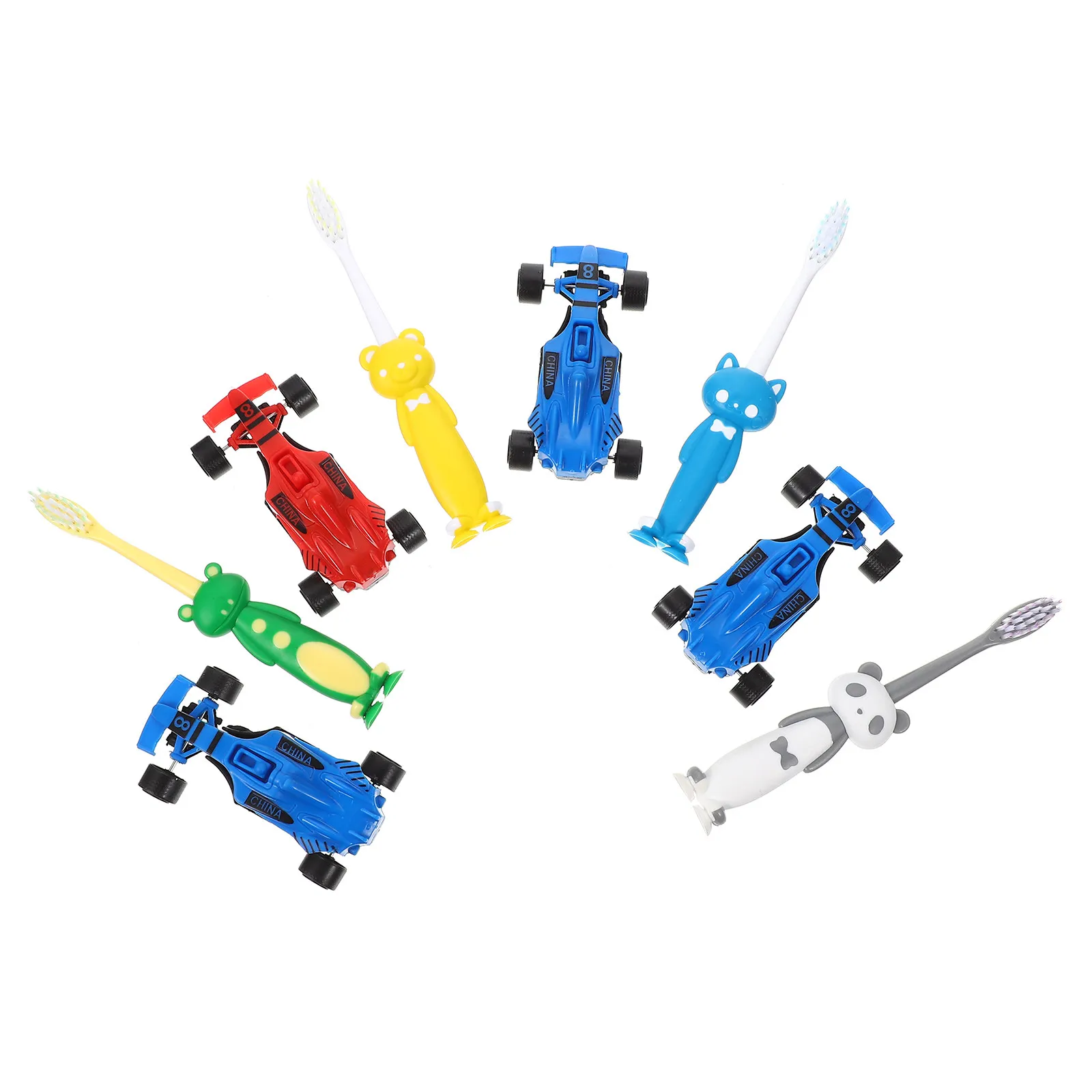 4Sets Cartoon Toothbrush Manual Teeth Cleaning Tool Racing Game Design Improves Brushing Habits Protects Enamel Suction Cup