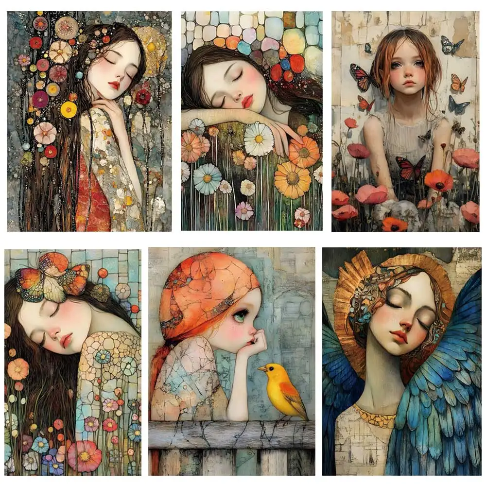 Beautiful Oil Painting Iron-On Transfer For Clothing DIY A-Level Washable T-shirts Thermal Stickers Cute Girls Patches Applique