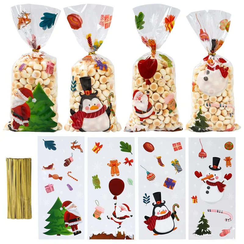 Bolsas de dulces de Navidad, 25/50 piezas, decoraciones navideñas, bolsa de regalo de Papá Noel, bolsas de regalo de Navidad, bolsas de embalaje de galletas de cristal, 2024