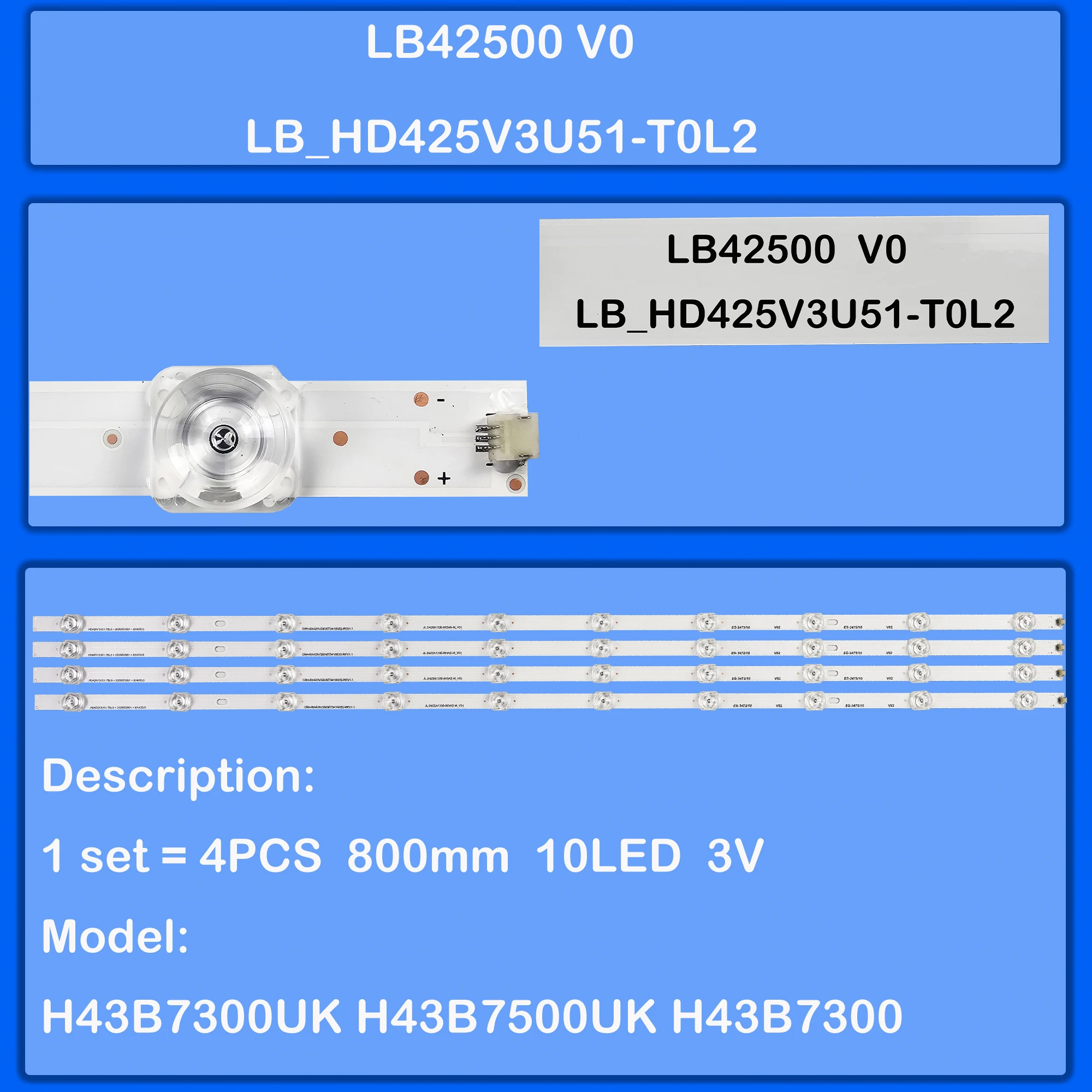 

Комплект светодиодной подсветки 1/5/10 Strio LB42500 V0 LB_HD425V3U51-T0L2 для Н43А6140 H43B7300UK H43B7500UK CRH-BX425V33030T041002Q-REV1.1