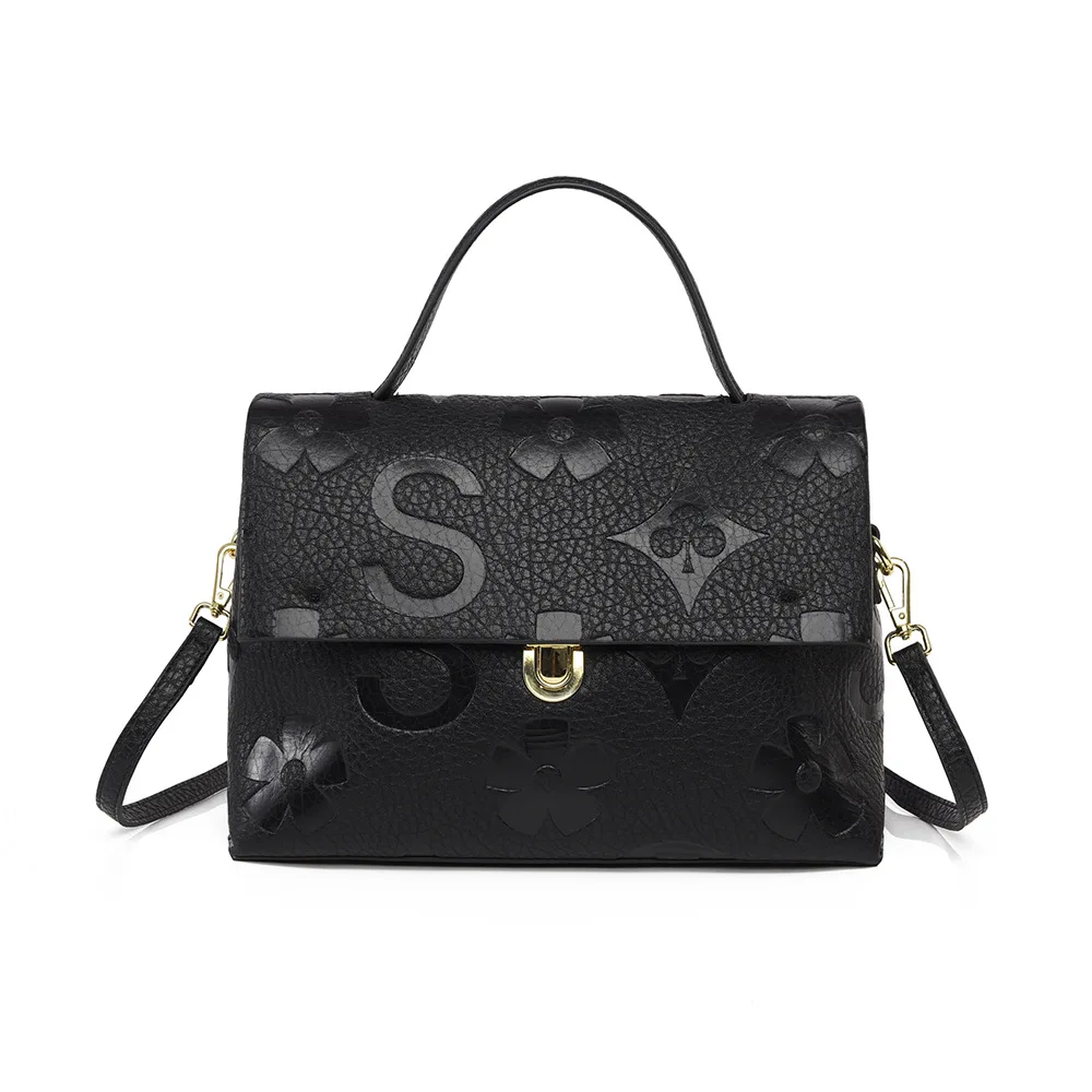 

Aidrani Модная женская квадратная сумка через плечо на одно плечо, из воловьей кожи, с принтом, черная