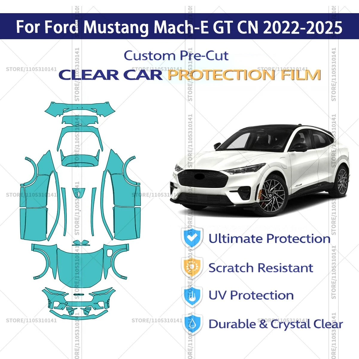 

Предварительно нарезанная прозрачная защитная пленка PPF для автомобиля, полная защита кузова для Ford Mustang Mach-E GT CN 2022-2025