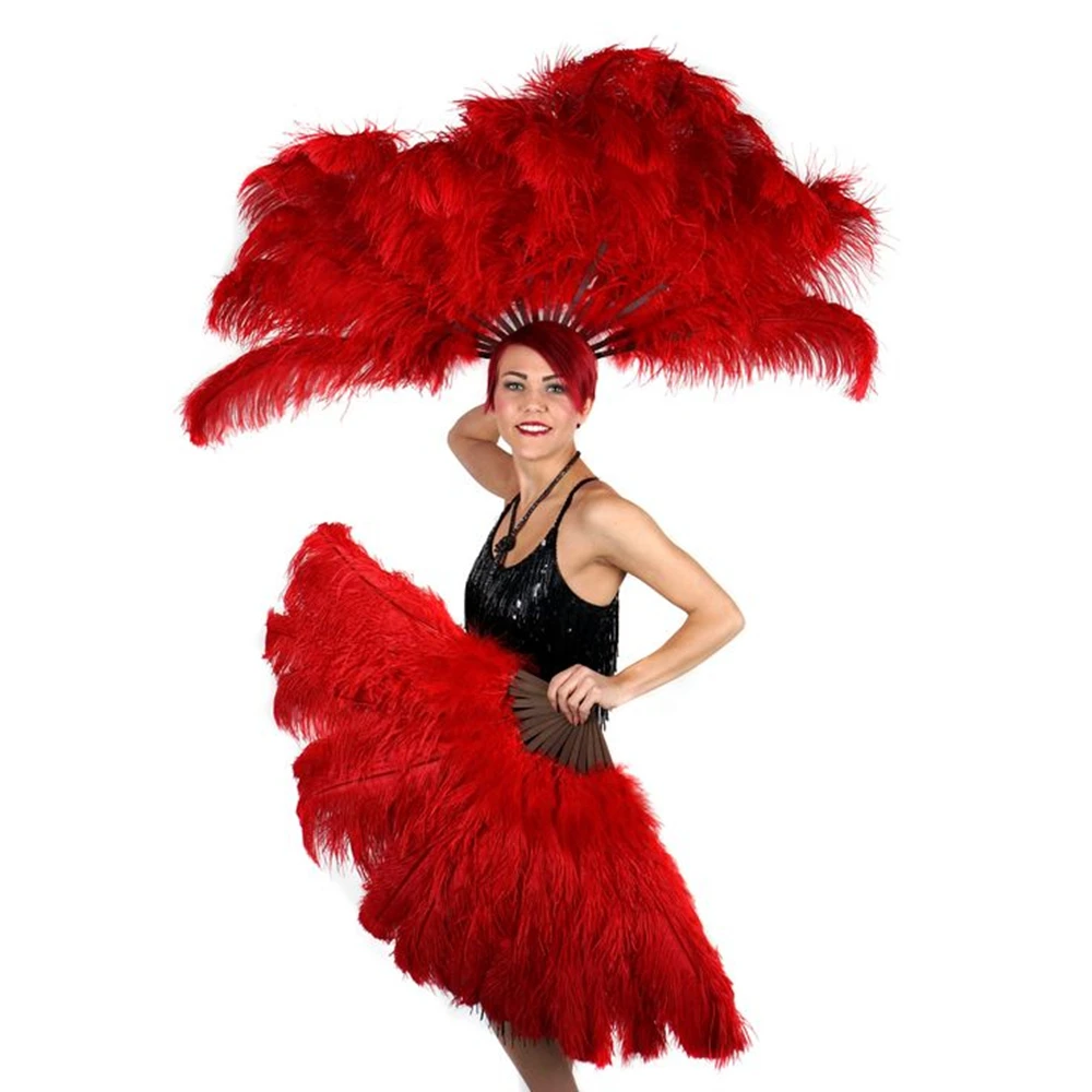 Customized Blue Large Hand Feather Fan 13Bars Ostrich Feather Hand Fan Foldable 130CM Stage Performance Dancer Props Show Decor