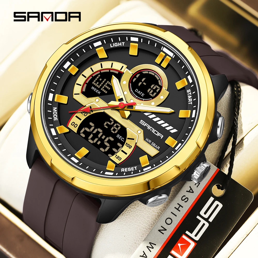 

SNADA 2025 Men's Quartz Electronic Watch Dual Display Sports Multi Functional Waterproof LED Men's Quartz Electronic Watch 9077