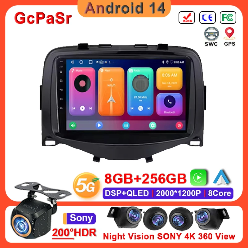 

7 inch Android 14 Car For Toyota Aygo For Peugeot 108 For Citroen C1 2016 - 2020 Multimedia Car Player GPS Navigation NO 2DIN