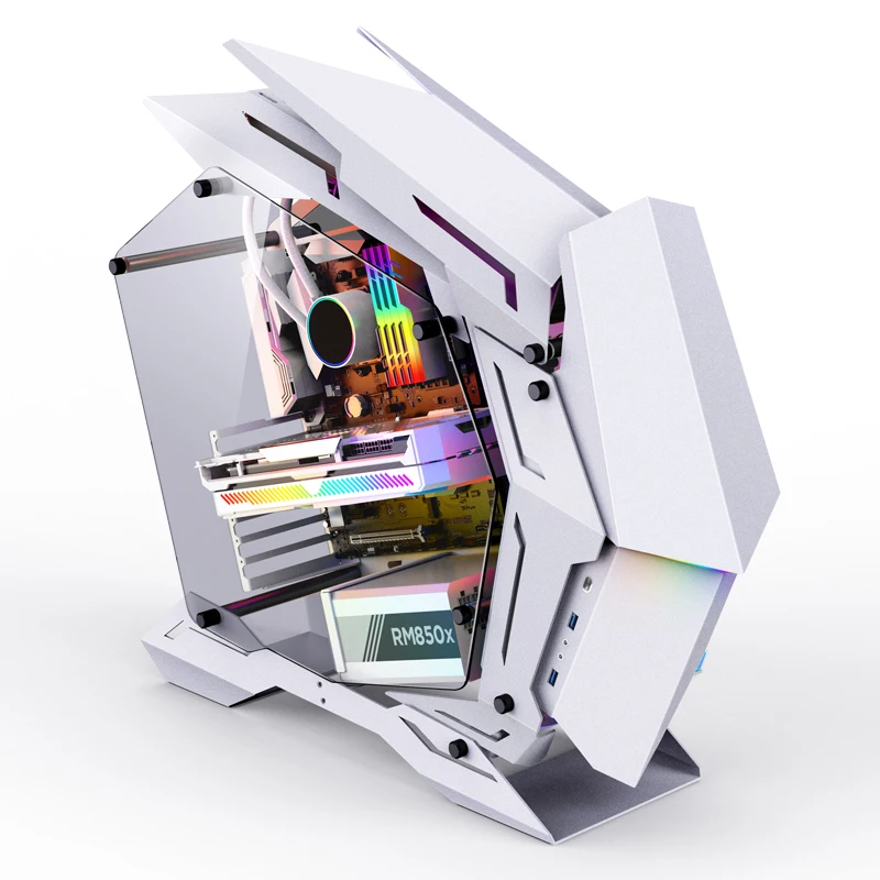 Mini White RGB Mid‑Tower Gaming PC Case, Support M‑ATX ITX Motherboard Desktop Computer Chassis