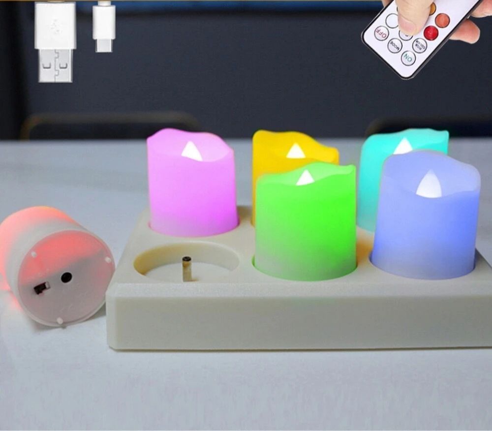 6pcs Remote controlled USB rechargeable Flameless Wavy edge LED Tealight Votive Candle lamp Home Party table Lighting decoration