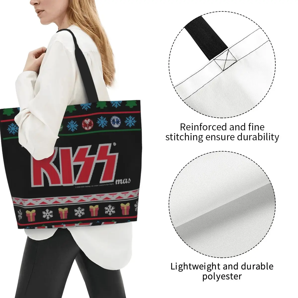 KISS The Band Merry KissMas Shopping Tote Bag Canvas Large Capacity Shoulder Bags Shopper Grocery Handbag for Women