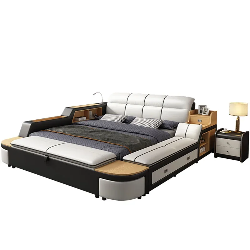 

Tatami bed modern simple master bedroom genuine leather bed double multifunctional intelligent storage massage wedding bed