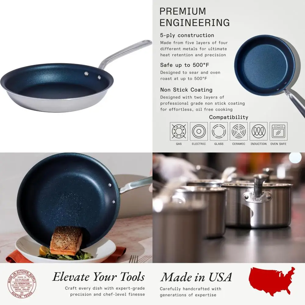 

10-дюймовая сковорода с антипригарным покрытием — 5-слойная посуда из нержавеющей стали — профессиональное качество — индукционная совместимость — отделка Harbour Blue