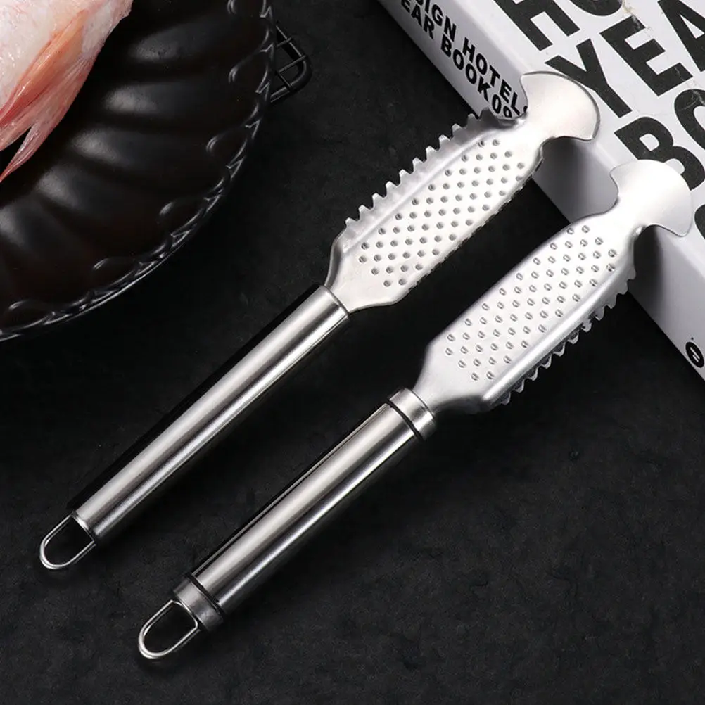 2Pcs Fish Scale Remover Stainless Steel Fish Scaler Ergonomic Descaling Kitchen Seafood Cleaning Tool