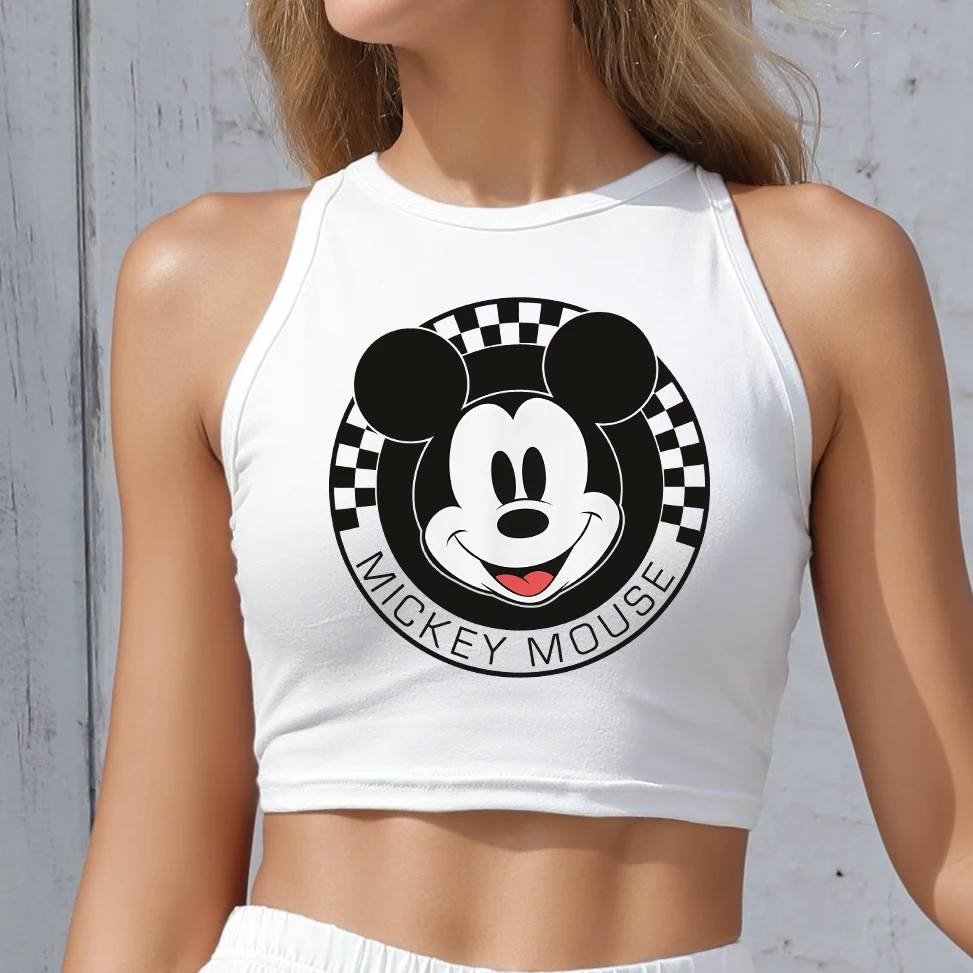 

Classic Mickey Creative Print Tank Top for Women Summer Crew Neck Vest Tees Disney Minnie Sexy Sleeveless Sports Crop Top