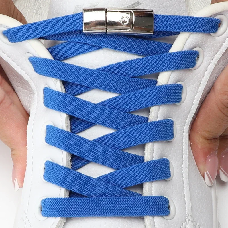 1 Paar flache, elastische Schnürsenkel ohne Binden mit Druckverschluss für Sneaker – einfache Slip-On-Schnürsenkel für Kinder und Erwachsene