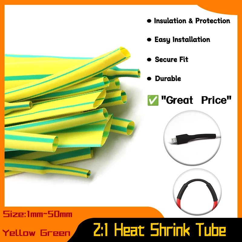 

Heat Shrink Tube DIY Cable Repair Polyolefin Shrinkable Tubing Insulation Case Sleeve Wrap Yellow Green Dia 1mm ~ 50mm 2:1