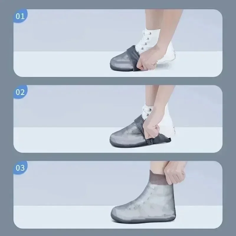 1 Pair Silicone WaterProof Shoe Covers Lip-resistant Rubber Rain Boot Rain Gear Overshoes Accessories for Outdoor Rainy Day