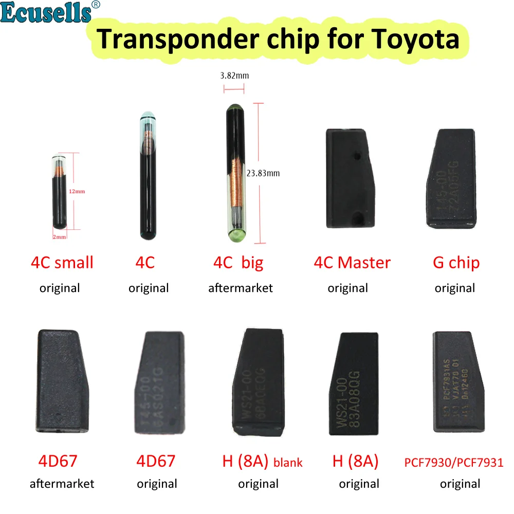 Original/Aftermarket Auto Transponder Car Key Chip 4D67 4C ID4C G 72 H 8A 128bit WS21-00 PCF7930/PCF7931 for Toyota CorollaCamry