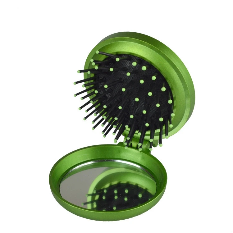 Small Folding Compact Handy Mirror Hair Brush Pocket Handbag Size Travel Makeup Comb