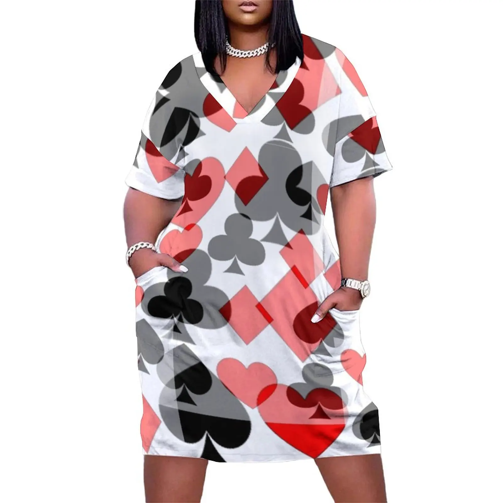 

ABSTRACTED RED & BLACK CASINO NIGHTS CARD SUITS Loose Pocket Dress Women's summer skirt women's clothing korea stylish