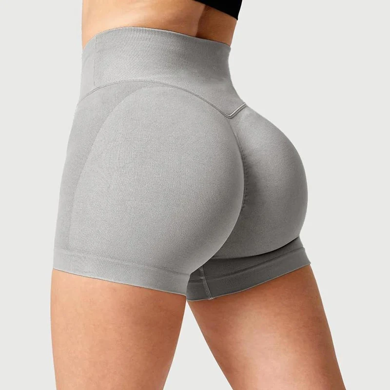 Pantalones cortos de Yoga de cintura cruzada en V para mujer, pantalones cortos de gimnasio sin costuras, pantalones cortos de entrenamiento de